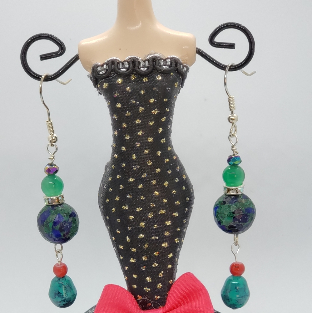 Green Acrylic and Stone Earrings